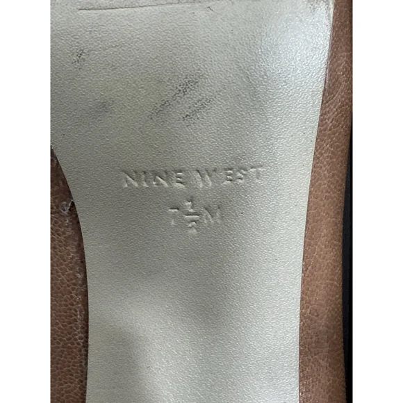 Womans Nine West Slipon Stiletto Pumps 7.5 M Brown Peep Toe - Picture 9 of 10